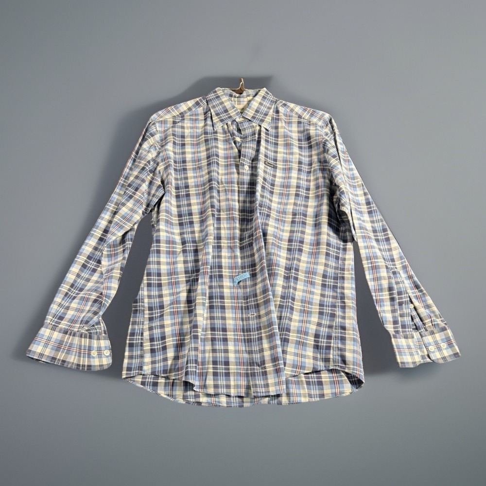 Faconnable Cotton Long Sleeve Button Down Shirt  Sz M Blue Plaid